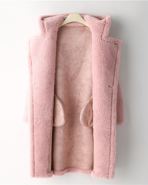 Max Mara Style Teddy Bear Icon 100% Wool&Cashmere Coat–Cherry Blossom Pink with Hood