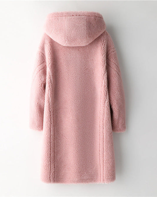 Max Mara Style Teddy Bear Icon 100% Wool&Cashmere Coat–Cherry Blossom Pink with Hood