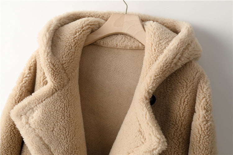 Max Mara Style Teddy Bear Icon 100% Wool&Cashmere Coat–Apricot with Hood