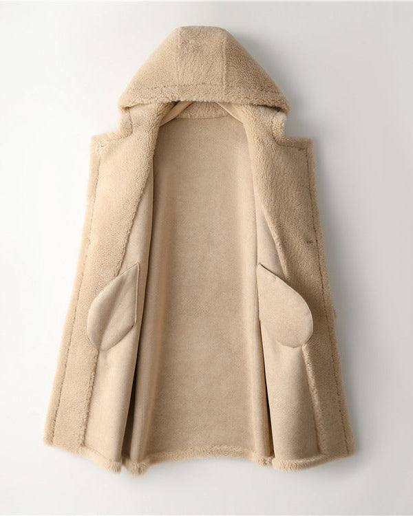 Max Mara Style Teddy Bear Icon 100% Wool&Cashmere Coat–Apricot with Hood