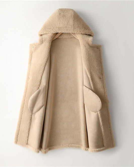 Max Mara Style Teddy Bear Icon 100% Wool&Cashmere Coat–Apricot with Hood
