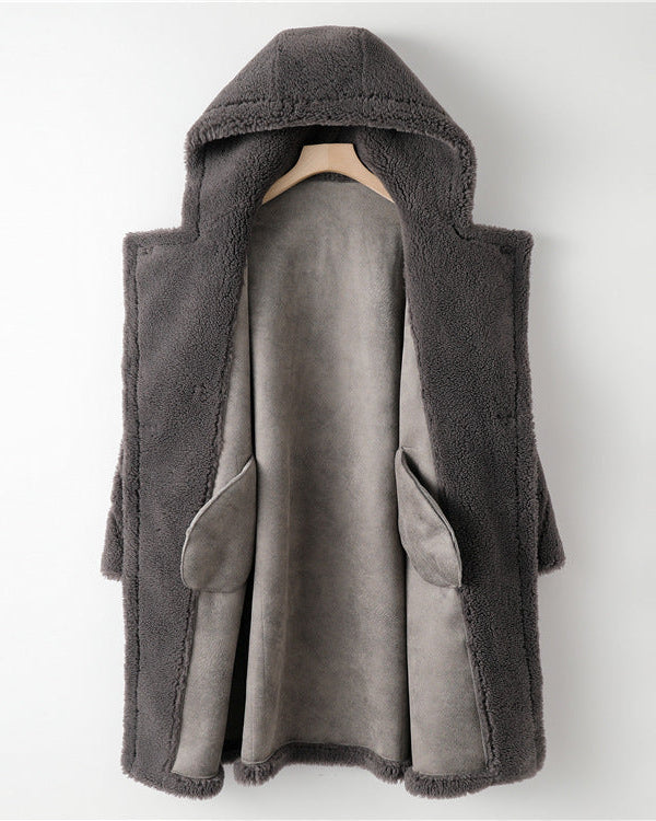 Max Mara Style Teddy Bear Icon 100% Wool&Cashmere Coat–Gray with Hood