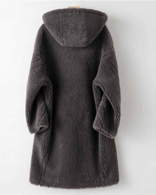 Max Mara Style Teddy Bear Icon 100% Wool&Cashmere Coat–Gray with Hood