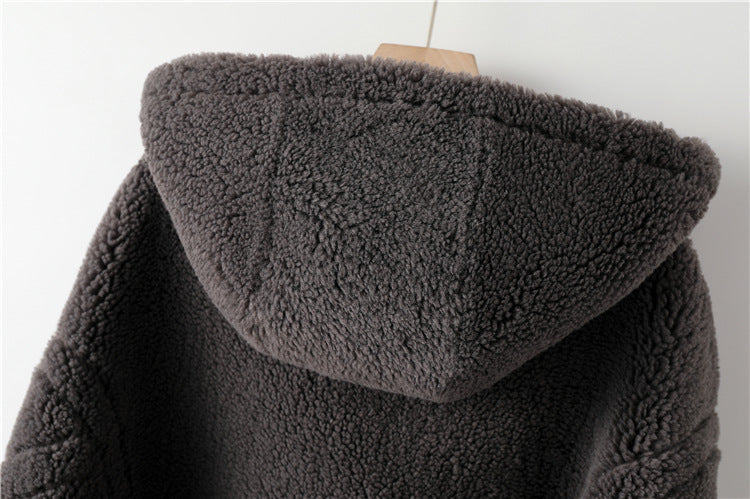 Max Mara Style Teddy Bear Icon 100% Wool&Cashmere Coat–Gray with Hood