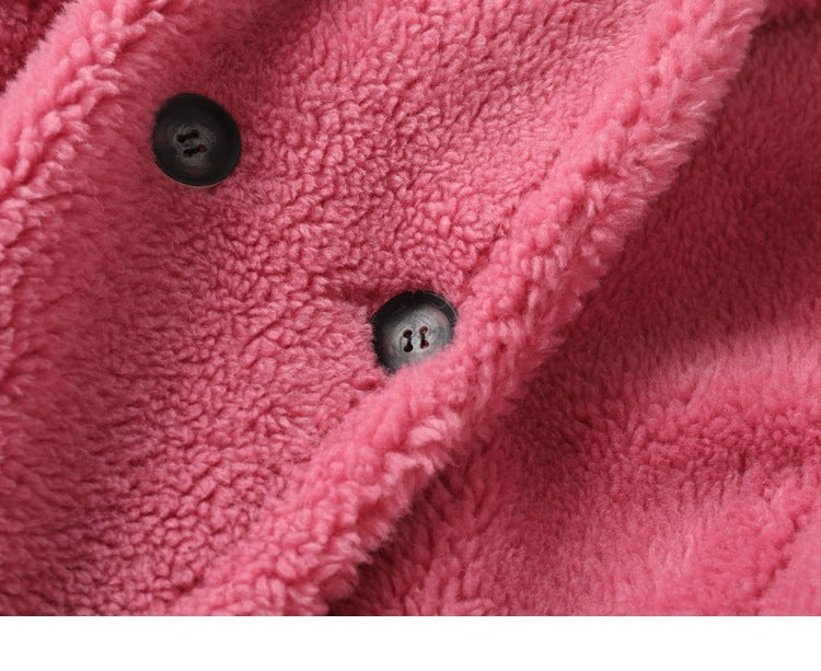 Max Mara Style Teddy Bear Icon 100% Wool&Cashmere Coat–Pink with Hood