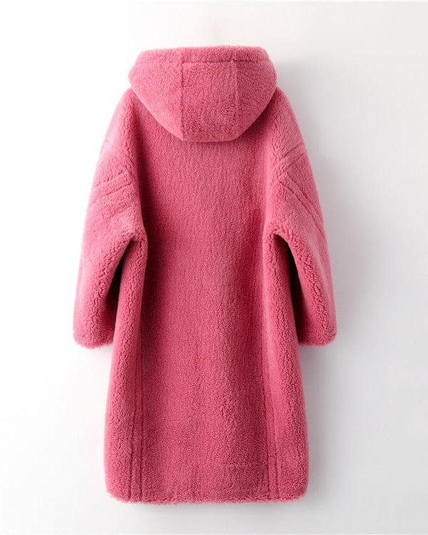 Max Mara Style Teddy Bear Icon 100% Wool&Cashmere Coat–Pink with Hood