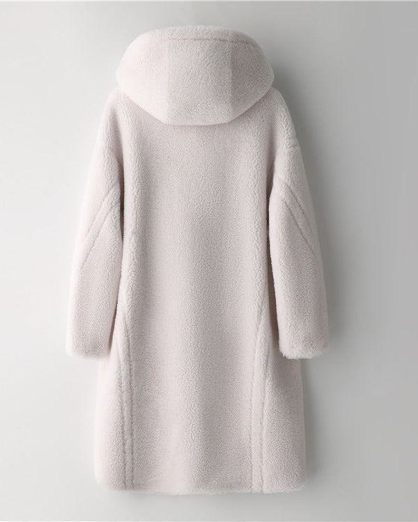 Max Mara Style Teddy Bear Icon 100% Wool&Cashmere Coat–Ivory with Hood