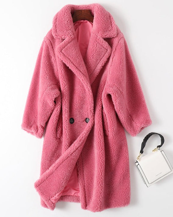 Max Mara Style Teddy Bear Icon 100% Wool&Cashmere Coat–Pink