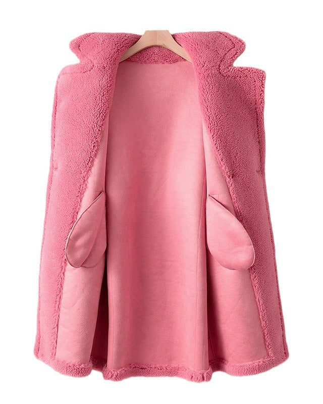 Max Mara Style Teddy Bear Icon 100% Wool&Cashmere Coat–Pink