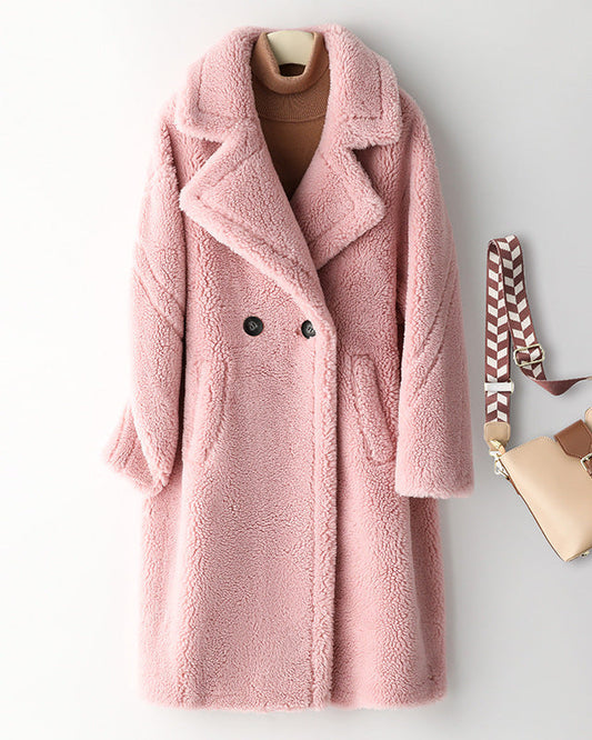 Max Mara Style Teddy Bear Icon 100% Wool&Cashmere Coat–Cherry Blossom Pink