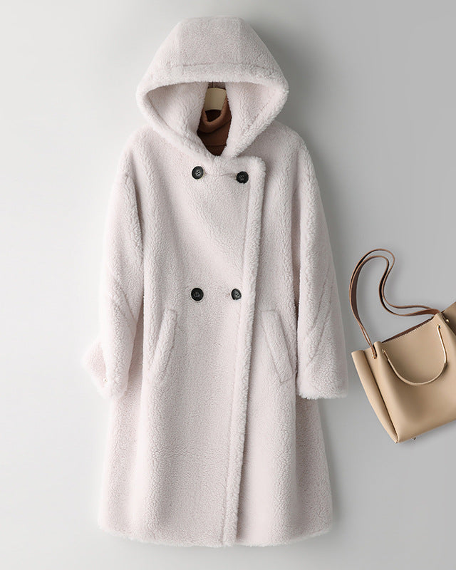 Max Mara Style Teddy Bear Icon 100% Wool&Cashmere Coat–Ivory with Hood
