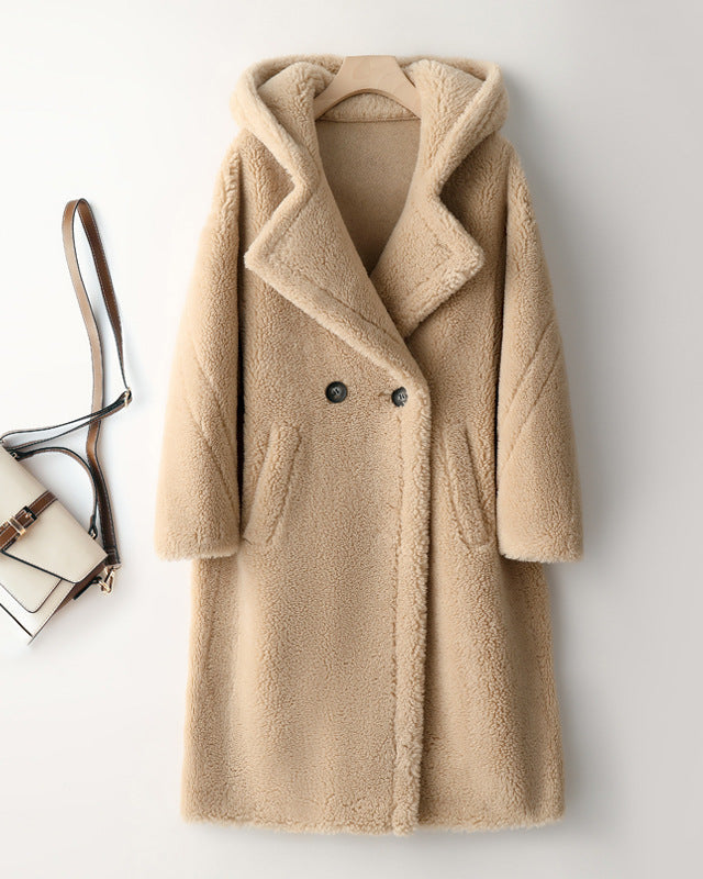 Max Mara Style Teddy Bear Icon 100% Wool&Cashmere Coat–Apricot with Hood