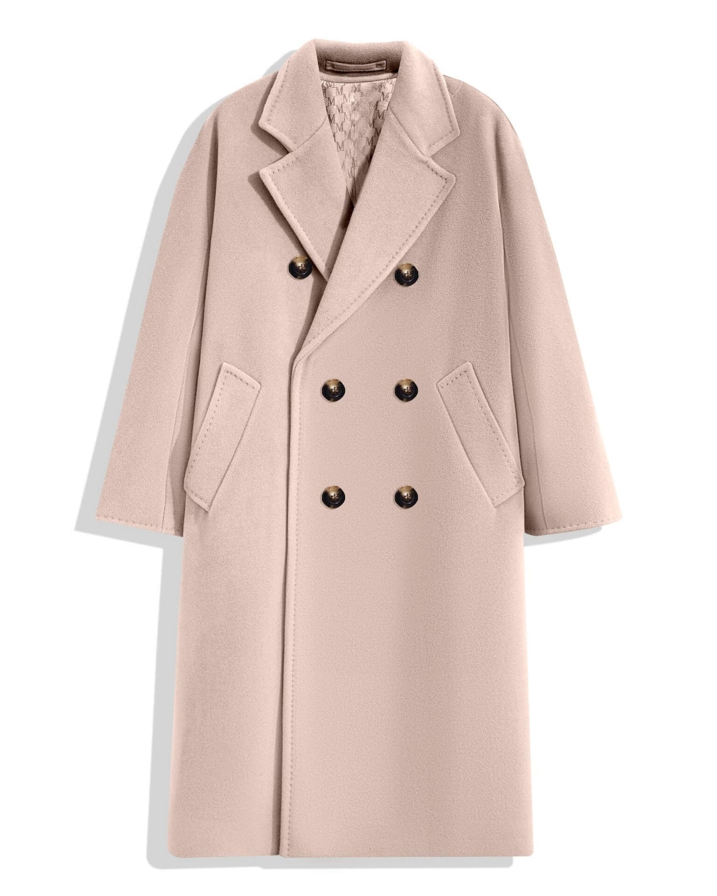 Max Mara Style Women’s Double-Faced 100% Wool & Cashmere Double-Breasted Coat- MISTY ROSE COLOR
