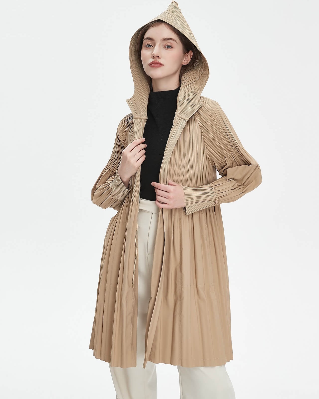 PLEATS PLEASE ISSEY MIYAKE Style Hooded Coat for Women – Lightweight & Breathable