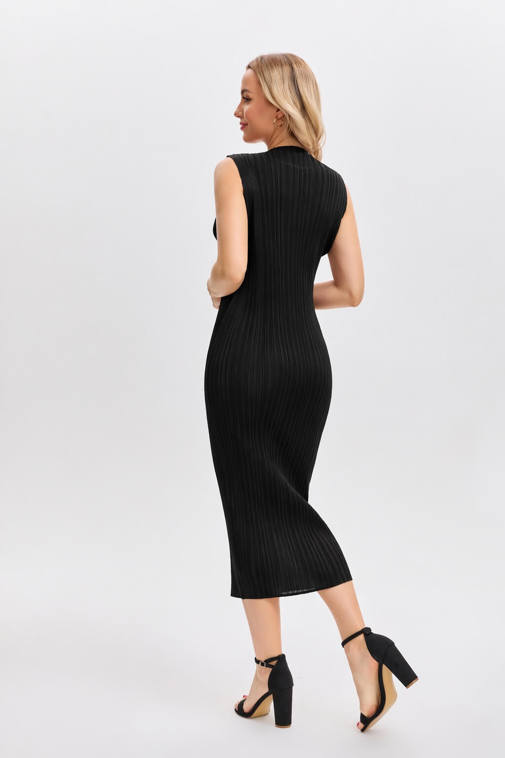 Pleats Please By Issey Miyake Pleated Midi Dress | Sleeveless, Stretchy, Maternity Friendly -Black