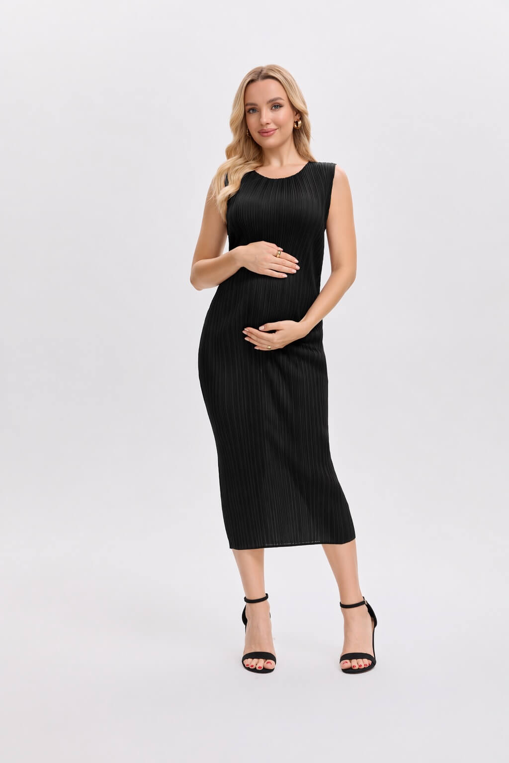 Pleats Please By Issey Miyake Pleated Midi Dress | Sleeveless, Stretchy, Maternity Friendly -Black