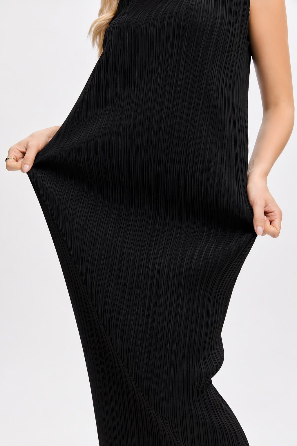 Pleats Please By Issey Miyake Pleated Midi Dress | Sleeveless, Stretchy, Maternity Friendly -Black