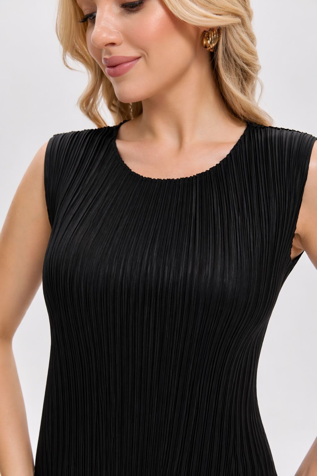 Pleats Please By Issey Miyake Pleated Midi Dress | Sleeveless, Stretchy, Maternity Friendly -Black