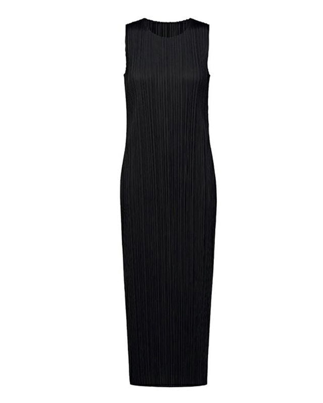 Pleats Please By Issey Miyake Pleated Midi Dress | Sleeveless, Stretchy, Maternity Friendly -Black