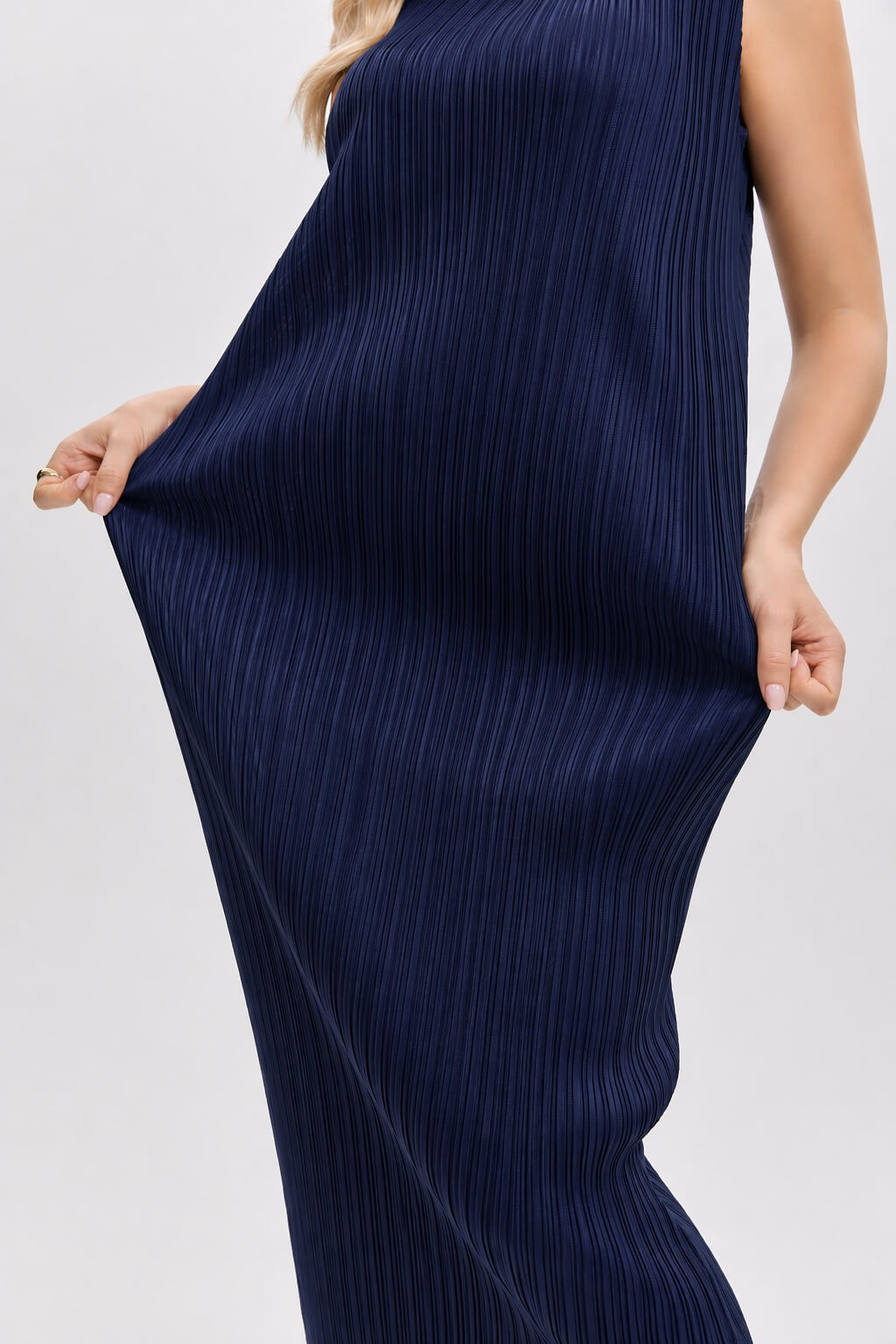 Pleats Please By Issey Miyake Pleated Midi Dress -Navy Blue
