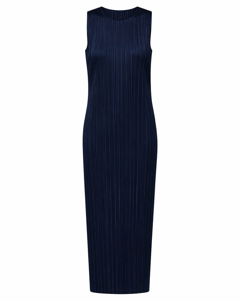 Pleats Please By Issey Miyake Pleated Midi Dress -Navy Blue