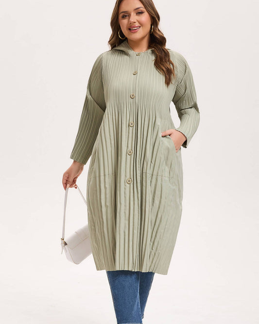 PLEATS PLEASE ISSEY MIYAKE Style Hooded Trench Coat – Lightweight, Long Silhouette